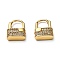 Brass Micro Pave Clear Cubic Zirconia Huggie Hoop Earrings, Padlock, Real 18K Gold Plated, 18x12x4mm, Pin: 1mm
