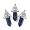 Natural Sodalite Faceted Pointed Bullet Big Pendants, Rack Plating Brass Tree of Life Triangle Charms, Platinum, Lead Free & Cadmium Free, 56~57x26.5~27x16.5~17mm, Hole: 6x4mm