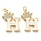 Brass Micro Pave Clear Cubic Zirconia Pendants, Cadmium Free & Lead Free, with Synthetic Opal, Real 18K Gold Plated, with Jump Ring, Letter H, 26.5~33x14~23.5x3.5~4.5mm, Hole: 4.5mm