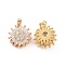 Rotatable Brass Micro Pave Clear Cubic Zirconia Pendants, Cadmium Free & Nickel Free & Lead Free, Flower Charms, Real 18K Gold Plated, 17x15.5x7.4mm, Hole: 2.7x5mm