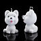 Opaque Resin Pendants, with Platinum Tone Iron Loops, Flocky Dog Charms, White, 34x20~21x21.5mm, Hole: 2.5mm