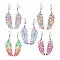 201 Stainless Steel Feather Dangle Earrings, Brass Jewelry, Mixed Color, 63x16mm
