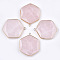 Natural Rose Quartz Pendants, with Brass Findings, Faceted, Hexagon, Golden, 44~45x36~37x5~6mm, Hole: 2mm