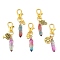 Copper Wire Wrapped Glass Bullet Pendant Decoration, with Alloy Swivel Lobster Claw Clasps and Tibetan Style Alloy Pendant, Mixed Shapes, Antique Golden, 76~80mm