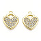 Rack Plating Alloy Pendants, with Crystal Rhinestone, Cadmium Free & Nickel Free & Lead Free, Heart, Light Gold, 18.5x15x2.5mm, Hole: 1.4mm