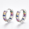 Brass Micro Pave Cubic Zirconia Huggie Hoop Earrings, Ring, Real Platinum Plated, 4x15.5mm, Pin: 1mm