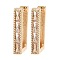Brass with Cubic Zirconia Hoop Earrings, Rectangle, Light Gold, 18x3x13.5mm