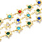 Brass Star Link Chains, with Glass, Soldered, with Spool, Long-Lasting Plated, Star, Golden, Mixed Color, 14x11x3mm, about 32.81 Feet(10m)/Roll