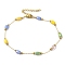 304 Stainless Steel Anklet, Glass Beads Colorful Rectangle for Women, Golden, 9-3/8 inch(23.8cm)