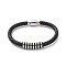Black Leather Braided Cord Bracelet with 304 Stainless Steel Magnetic Clasps, 201 Stainless Steel Beaded Punk Wristband for Men Women, Stainless Steel Color, 8-5/8 inch(22cm)