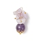 Natural Amethyst Chip Round Pendants, with 304 Stainless Steel Loops, Golden, 35~36x17~18x12mm, Hole: 2.5mm