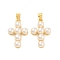 Shell Pearl Pendants, with Brass Findings, Cross, Real 18K Gold Plated, 23x15x6mm, Hole: 3.5x5mm
