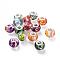 Spray Painted Glass European Beads, with Silver Color Plated Brass Cores, Large Hole Beads, Rondelle, Mixed Color, 14~15x9.5~11mm, Hole: 5mm