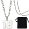 1Pc 304 Stainless Steel Figaro Chain Number Pendant Necklaces, 1Pc Rectangle Velvet Pouches, Stainless Steel Color, 24.21 inch(61.5cm), Pendant: 18.5x19mm