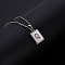 Rectangle Stainless Steel Pave Natural White Shell Pendant Necklaces, Stainless Steel Color, Letter Q, 17.72 inch(45cm)