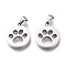Non-Tarnish 304 Stainless Steel Pet Pendants, Manual Polishing, Flat Round with Dog Footprints, Stainless Steel Color, 21.5x18x3mm, Hole: 6x2.5mm