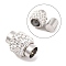 Brass Magnetic Clasps with Glue-in Ends, with Polymer Clay Rhinestone Beads, Grade A, Oval, Crystal, 17x14mm, Half Drilled: 7mm