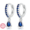 925 Sterling Silverr Micro Pave Cubic Zirconia Geometric Teardrop Hoop Earrings, Golden, Silver, Blue, 17mm