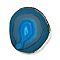 Natural Agate Coaster, Agate Slices, with Brass Edage, Nugget, Dodger Blue, 85~97x71~78x4~6mm