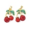 Brass Enamel Pendants, Cadmium Free & Lead Free, with Polymer Clay Pave Rhinestone, Cherry Charms, Real 18K Gold Plated, 22x17x8mm, Hole: 4x2.5mm