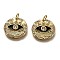 Brass Micro Pave Clear Cubic Zirconia Pendants, Long-Lasting Plated, with Jump Rings & Black Enamel, Flat Round with Eye, Real 18K Gold Plated, 16.5x17x2.3mm, Hole: 3.2mm