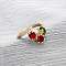 Brass Micro Pave Cubic Zirconia Finger Rings for Women, Cherry, Rack Plating, Lasting Plated, Cadmium Free & Lead Free, Real 18K Gold Plated, FireBrick, Inner Diameter: 16.6mm
