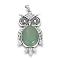 Natural Green Aventurine Big Pendants, with Alloy Findings, Owl, Antique Silver, 56x27.5x7.5mm, Hole: 3.5x7.5mm