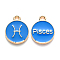 Alloy Enamel Pendants, Cadmium Free & Lead Free, Flat Round with Constellation, Light Gold, Dodger Blue, Pisces, 22x18x2mm, Hole: 1.5mm