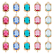 20Pcs 5 Colors Brass Glass Connector Charms, Rectangle Links, Golden, Faceted, Mixed Color, 16x9x3.5mm, Hole: 1.2mm, 4pcs/color