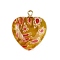 Handmade Millefiori Lampwork Heart Pendants, with 304 Stainless Steel Loop, Gold, 21x18x5.5mm, Hole: 1.6mm