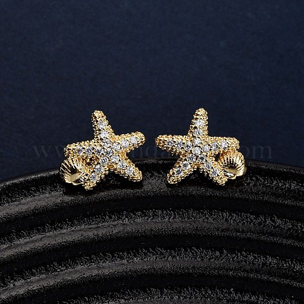 Латунные серьги из микро-паве прозрачного кубического циркония EJEW-D328-03G-02-1