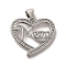 Mother's Day Brass Micro Pave Cubic Zirconia Pendants, Cadmium Free & Nickel Free & Lead Free, Heart with Mom, Platinum, 18.5x20x2mm, Hole: 5x3mm