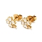 Ion Plating(IP) Enamel Clover with Crystal Rhinestone Stud Earrings with 316 Surgical Stainless Steel Pins, Gold Plated 304 Stainless Steel Jewelry for Women, White, 8.5x7mm, Pin: 0.8mm
