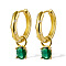 S925 Sterling Silver Flat Round Hoop Earrings, with Cubic Zirconia, Golden, Green, 22x4x10mm