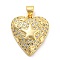 Brass Cubic Zirconia Pendants, with Jump Ring, Real 18K Gold Plated, Long-Lasting Plated, Lead Free & Cadmium Free, Heart, Star, 21x18x5.5mm, Hole: 5x3.5mm