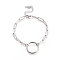 Tarnish Resistant 304 Stainless Steel Link Bracelets, with Paperclip Chains, Ring, Stainless Steel Color, 6-7/8 inch(17.5cm)