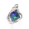 Brass Micro Pave Cubic Zirconia Pendants, Long-Lasting Plated, with Glass, Real Platinum Plated, 15x12.5x12mm, Hole: 3.6mm