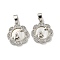 Brass Micro Pave Clear Cubic Zirconia Pendants, Cadmium Free & Nickel Free & Lead Free, with Shell, Round with Rabbit, Platinum, 17.5x15x2mm, Hole: 3x5mm