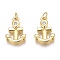 Brass Micro Pave Clear Cubic Zirconia Charms, with Jump Rings, Long-Lasting Plated, Anchor, Real 18K Gold Plated, 14.5x10x2.5mm, Hole: 2mm
