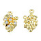 Rack Plating Alloy Pendants, with Crystal Rhinestone, Cadmium Free & Nickel Free & Lead Free, Grape, Light Gold, 17x10x6.5mm, Hole: 1.2mm