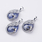 Natural Blue Spot Jasper Pendants, with Brass Finding, Teardrop with Peacock, Platinum, 33x20x10.5mm, Hole: 5x6.5mm