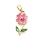Brass Micro Pave Cubic Zirconia Pendants, with Enamel, Long-Lasting Plated, Lead Free & Cadmium Free, Flower Charm, Real 18K Gold Plated, Rack Plating, Pale Violet Red, 18x9x3.5mm, Hole: 4x2.5mm