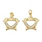 Brass Micro Pave Cubic Zirconia Pendants, Star with Heart, with Jump Ring, Rack Plating, Long-Lasting Plated, Lead Free & Cadmium Free, Real 18K Gold Plated, 20x19x2mm, Hole: 3.5mm