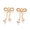 Brass Micro Pave Clear Cubic Zirconia Pendants, Bowknot, Nickle Free, Real 18K Gold Plated, 23.6x14.8x2.8mm, Hole: 1.4mm