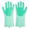 Silicone Dishwashing Gloves, Scrubbing Dishes Cleaning Gloves, with Cleaning Brush, Aquamarine, 340x160mm