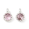 Brass Pave Cubic Zirconia Pendants, Single Stone Charms, Flat Round, Rack Plating, Long-Lasting Plated, Silver, Pink, 6.5~7x4.5~5x3mm, Hole: 1mm