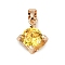 Brass Micro Pave Cubic Zirconia Pendants, Rhombus Charms, Long-Lasting Plated, Lead Free & Cadmium Free, Gold, 14.5x12.5x7.5mm, Hole: 4.5x3mm