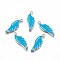 Alloy Enamel Pendants, Cadmium Free & Lead Free, with Rhinestone, Christmas Feather, Platinum, Sky Blue, about 34mm long, 12mm wide, 23mm thick, hole: 1.5mm