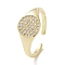Clear Cubic Zirconia Flat Round Open Cuff Ring, Brass Jewelry for Women, Cadmium Free & Lead Free, Real 18K Gold Plated, US Size 7(17.3mm)