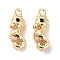 Brass Micro Pave Black Cubic Zirconia Charms, Cadmium Free & Nickel Free & Lead Free, Sea Horse, Real 18K Gold Plated, 13x4.5x5mm, Hole: 1.2mm